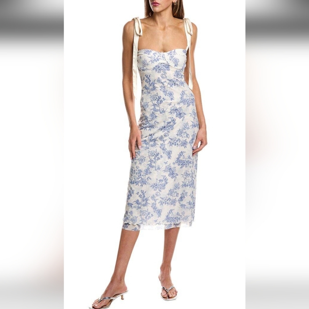 NWT FREE PEOPLE Ivory and Blue Patterned Midi Dress